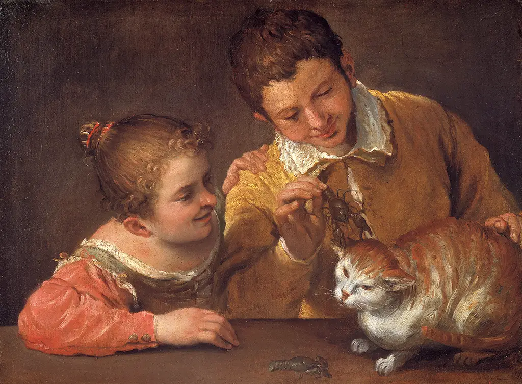 Two Children Teasing a Cat in Detail Annibale Carracci